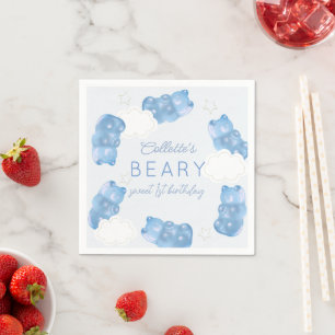Beary Sweet Blue Gummy Bear Boy Birthday Napkin
