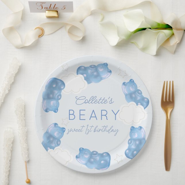 Beary Sweet Blue Gummy Bear Boy Birthday Paper Plate (Wedding)