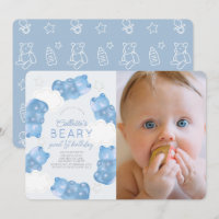 Beary Sweet Blue Gummy Bear Boy Photo 1st Birthday