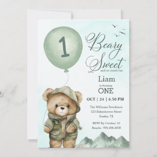 Beary Sweet First Birthday Invitation   