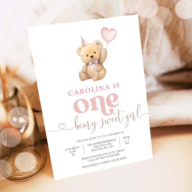 Beary Sweet First Birthday Invitation (Creator Uploaded)