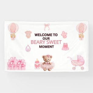 BEARY SWEET GIRL 3' X 5' VINYL BABY SHOWER BANNER