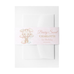 Beary Sweet Hot Air Balloon 1st Birthday Invitation Belly Band