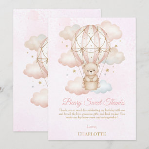 Beary Sweet Hot Air Balloon 1st Birthday  Thank You Card