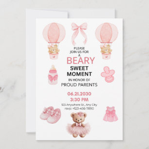 BEARY SWEET MOMENT GIRL BABY SHOWER INVITATION 