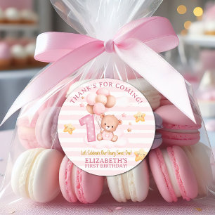 Beary Sweet One Birthday Stickers Pink Boho Bear