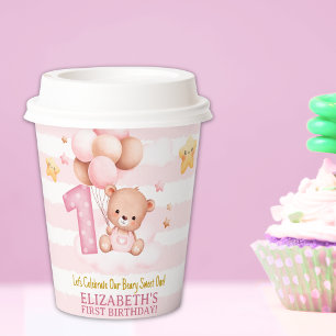 Beary Sweet One Paper Cups Pink Boho Bear Party