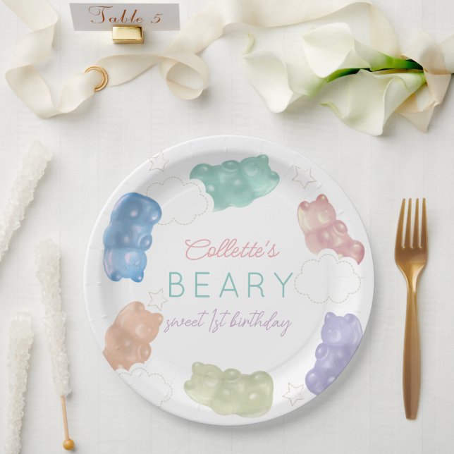 Beary Sweet Pastel Gummy Bear Birthday Paper Plate (Wedding)