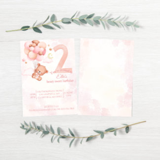 beary sweet Pink boho rainbow watercolor Invitation