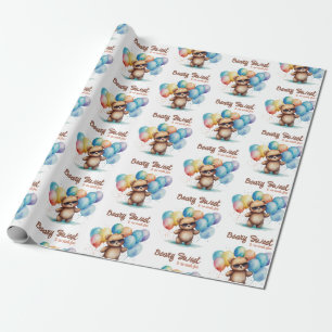 Beary Sweet Teddy bear wearing glasses and balloon Wrapping Paper