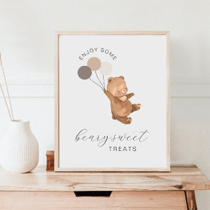 Beary Sweet Treats Poster - Bear 3 Brown Balloons