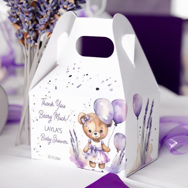 Beary teddy bear purple baby shower thank you favour box (Beary cute teddy bear purple baby shower thank you favor box lavender girl teddy bear favor box)