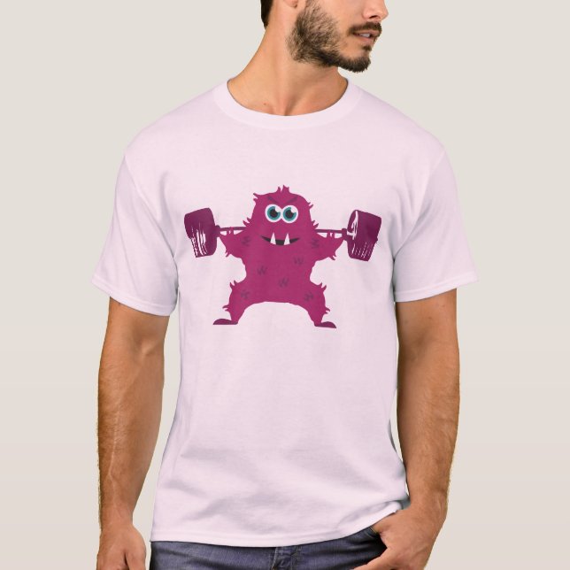 Beast Mode - Cute Monster Lifting Weights T-Shirt (Front)