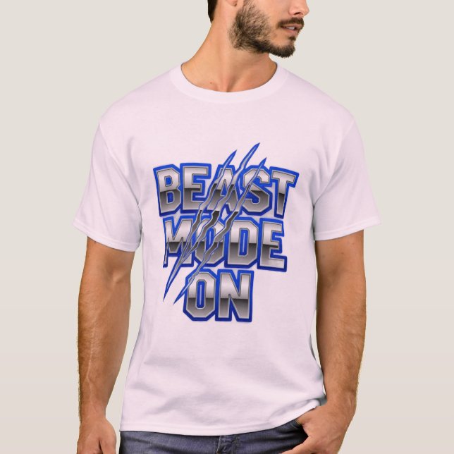 Beast Mode On – Bold Metallic Text with Claw Marks T-Shirt (Front)