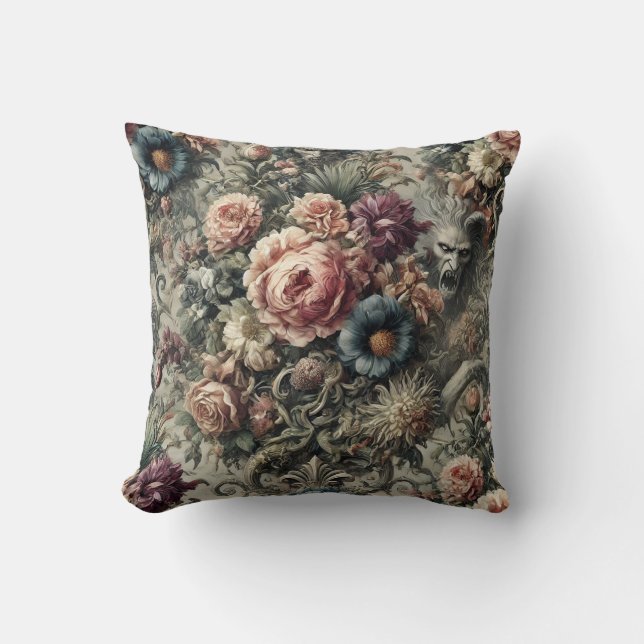 Beast of the Interstice – Gothic Floral Design Cushion (Front)