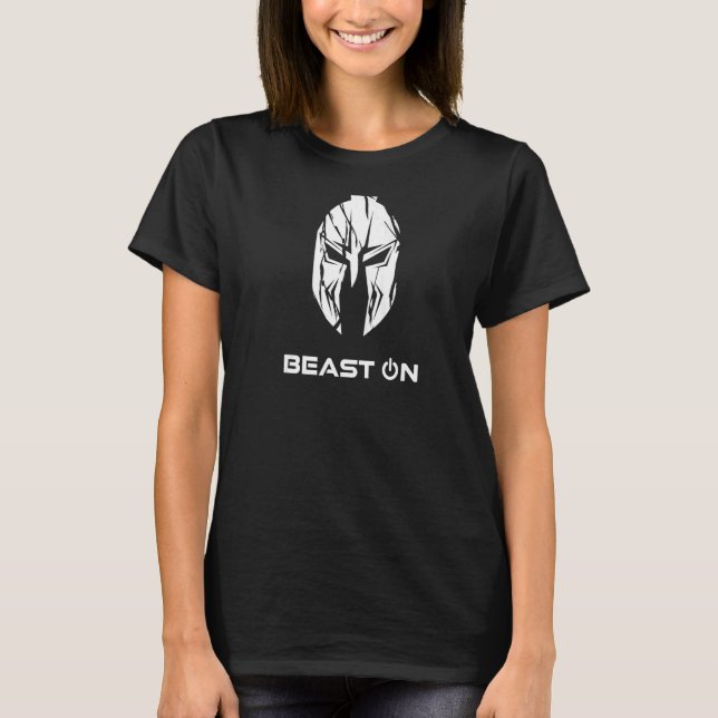 Beast On Spartan Helmet Back Print Gym Fitness T-Shirt (Front)