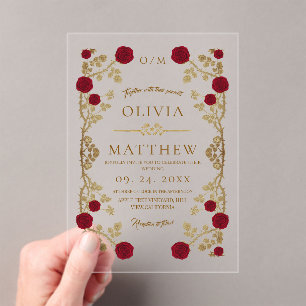 Beast & the Beauty Rose Wedding Acrylic Invitations
