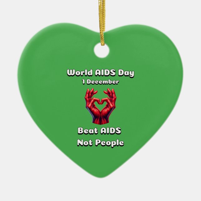 Beat Aids Not People. World AIDS Day. Ceramic Tree Decoration (Front)