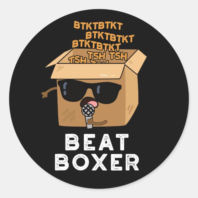 Beat Boxer Funny Beatboxer Box Pun Dark BG Classic Round Sticker (Front)