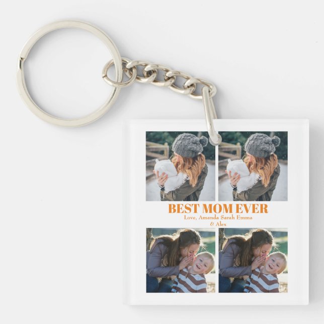 Beat Mum Ever Custom 4 photo Collage   Keychain (Front)