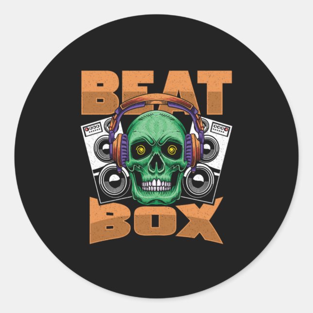 Beatbox Skull Music DJ Rap Hiphop Music Sound Gift Classic Round Sticker (Front)