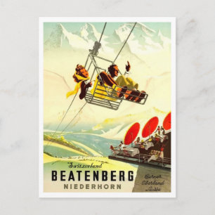 Beatenberg, Niederhorn, couple on ski ropeway Postcard