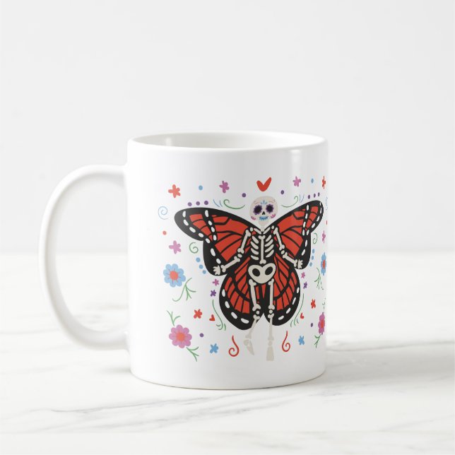 Beatiful Day of the Dead Monarch Skeleton Coffee M Mug (Left)
