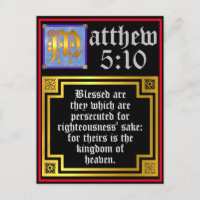 Beatitudes Matthew 5 Blue Gold Illuminated Letter
