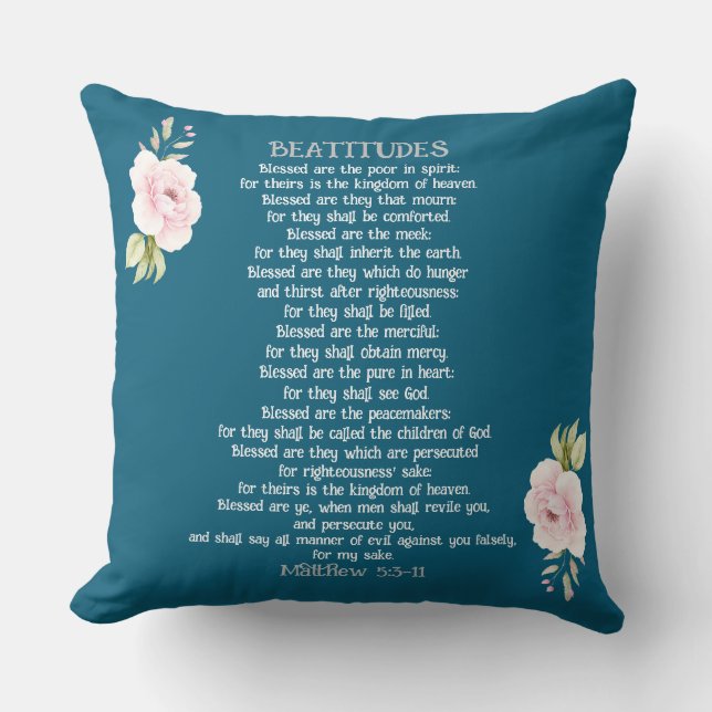 Beatitudes & Olive Branches Matthew 5:3-11 Throw P Cushion (Front)