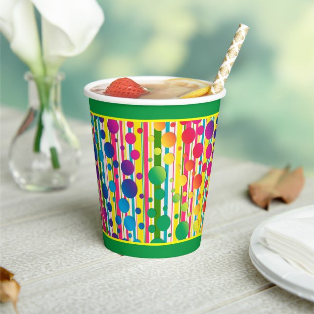 [Beatnik Bubbles] Retro Polka Dot Stripe - Green Paper Cups (Insitu)