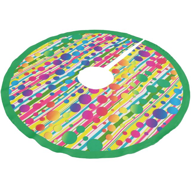 [Beatnik Bubbles] Retro Polka Dot Striped Green Brushed Polyester Tree Skirt (Angled)