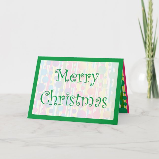 [Beatnik Bubbles] Retro Polka Dot Striped Green Holiday Card (Front)