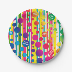 [Beatnik Bubbles] Retro Polka Dot Striped Paper Plate