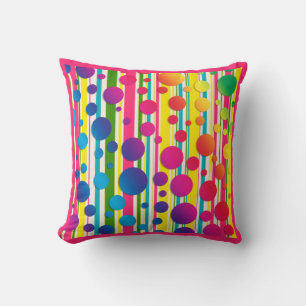 [Beatnik Bubbles] Retro Polka Dot Striped Pink Cushion