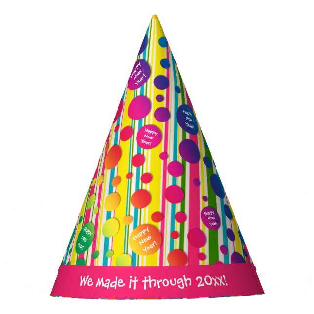 [Beatnik Bubbles] Retro Polka Dot Striped Pink Party Hat (Front)