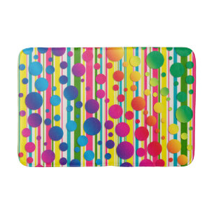 [Beatnik Bubbles] Retro Polka Dot Striped Rainbow Bath Mat