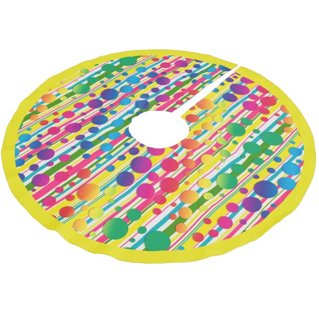 [Beatnik Bubbles] Retro Polka Dot Striped Yellow Brushed Polyester Tree Skirt (Angled)