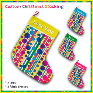 [Beatnik Bubbles] Retro Polka Dot Striped Yellow Large Christmas Stocking