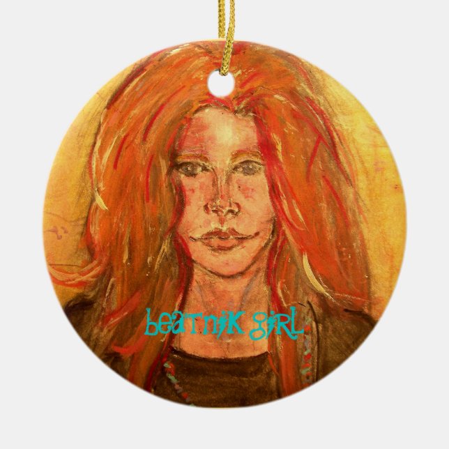 beatnik girl ceramic tree decoration (Front)