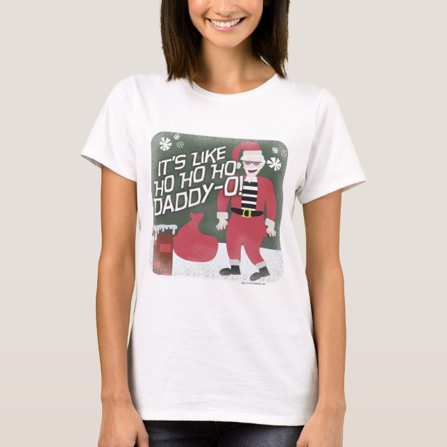 Beatnik Santa Holiday Character Christmas Cartoon T-Shirt (Front)