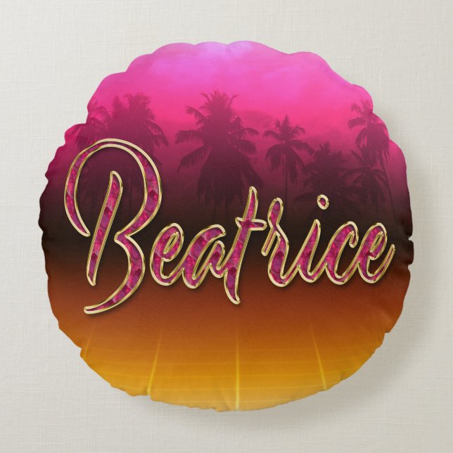 Beatrice first name name golden pink pillow (Front)