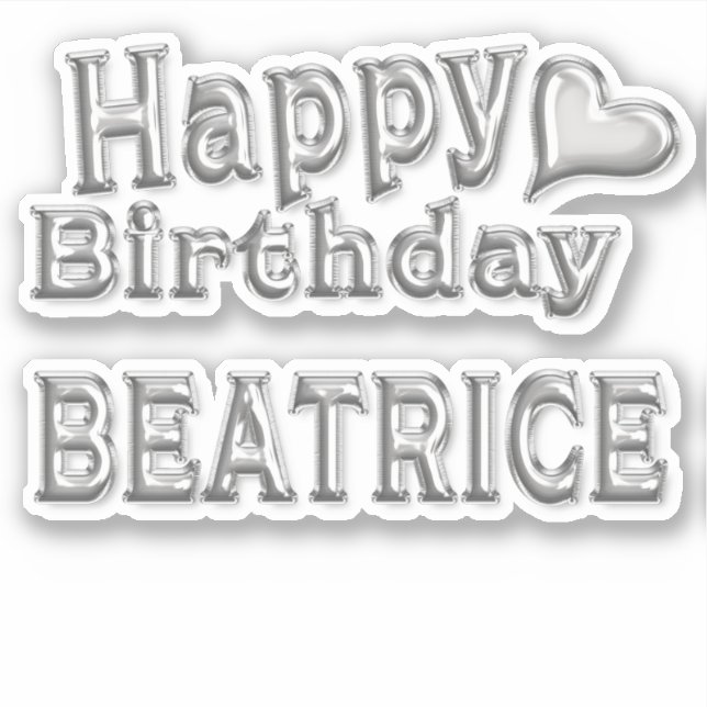Beatrice Happy Birthday silver sticker (Front)