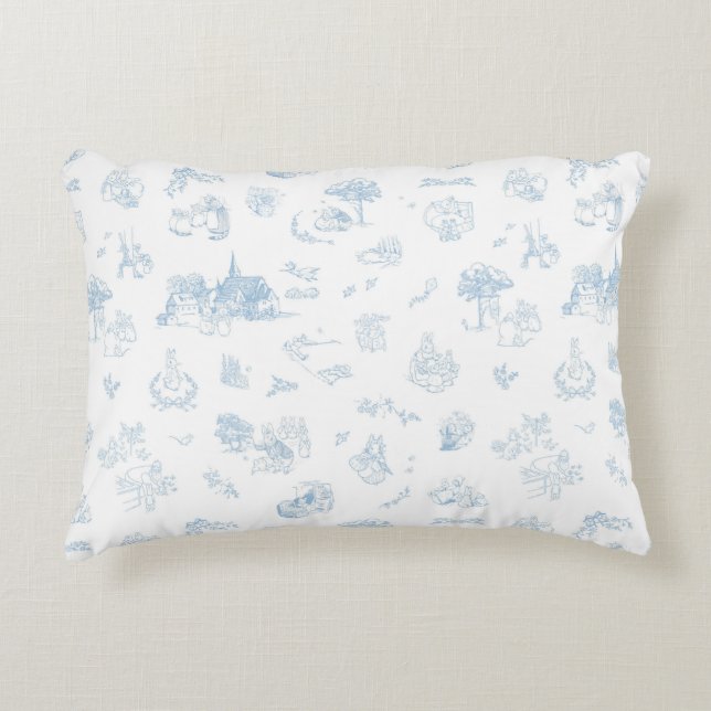 Beatrix Peter the Rabbit Toile Chinoiserie Blue  Decorative Cushion (Front)