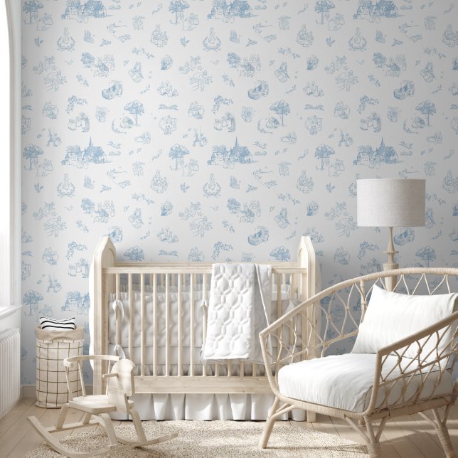 Beatrix Peter the Rabbit Toile Chinoiserie Blue  Wallpaper (Kids)