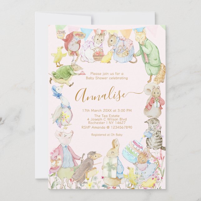 Beatrix Peter the Rabbit Woodland Baby Shower Invitation (Front)