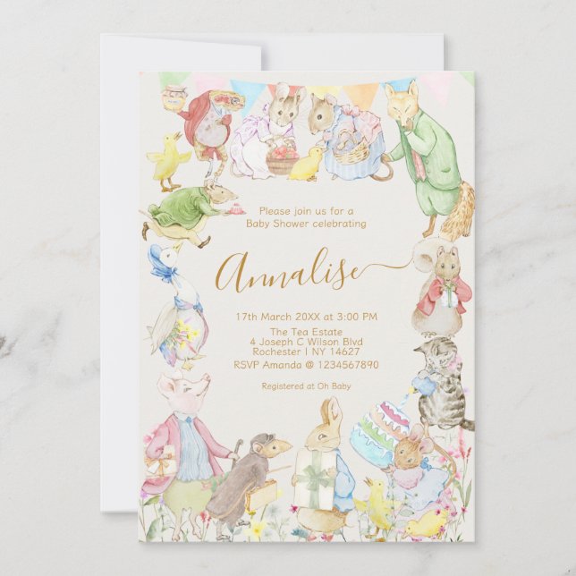 Beatrix Peter the Rabbit Woodland Baby Shower Invitation (Front)