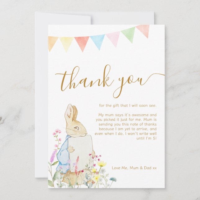 Beatrix Peter the Rabbit Woodland Baby Shower Thank You Card (Front)