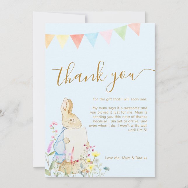 Beatrix Peter the Rabbit Woodland Baby Shower Thank You Card (Front)
