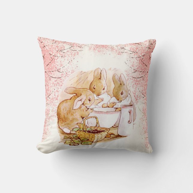 Beatrix Potter Bunnies, Baby Shower, Pink, Custom Cushion (Front)