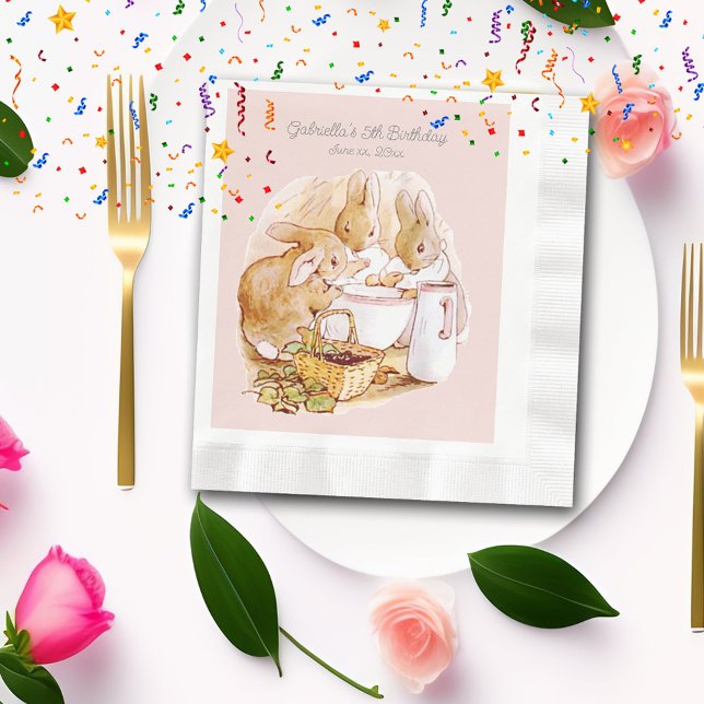 Beatrix Potter Bunnies Berries and Cream Birthday Napkin (Creator Uploaded)
